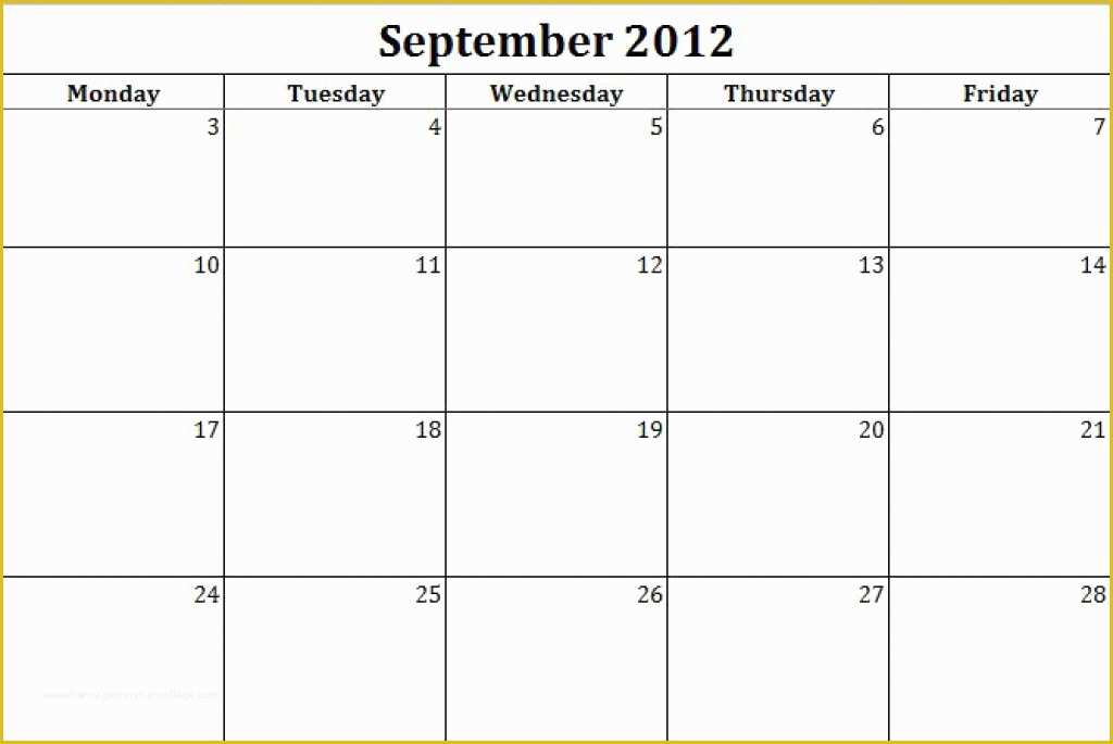 Free Monday Through Friday Calendar Template Of Monday Through Friday Printable Calendar