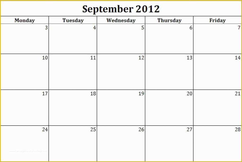 Free Monday Through Friday Calendar Template Of Monday Through Friday 