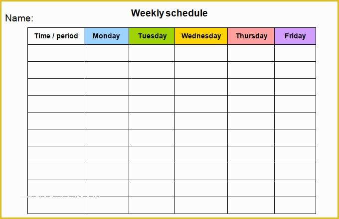 Free Monday Through Friday Calendar Template Of Monday Through Friday Printable Weekly Schedule