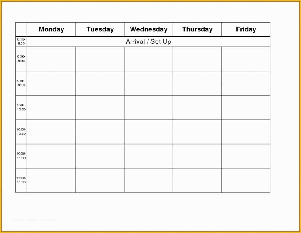 Free Monday Through Friday Calendar Template Of Printable Monday Through Friday Calendar Template