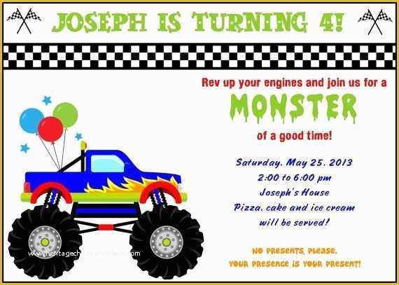 Free Monster Invitation Template Of Free Printable Monster Truck Birthday Invitations