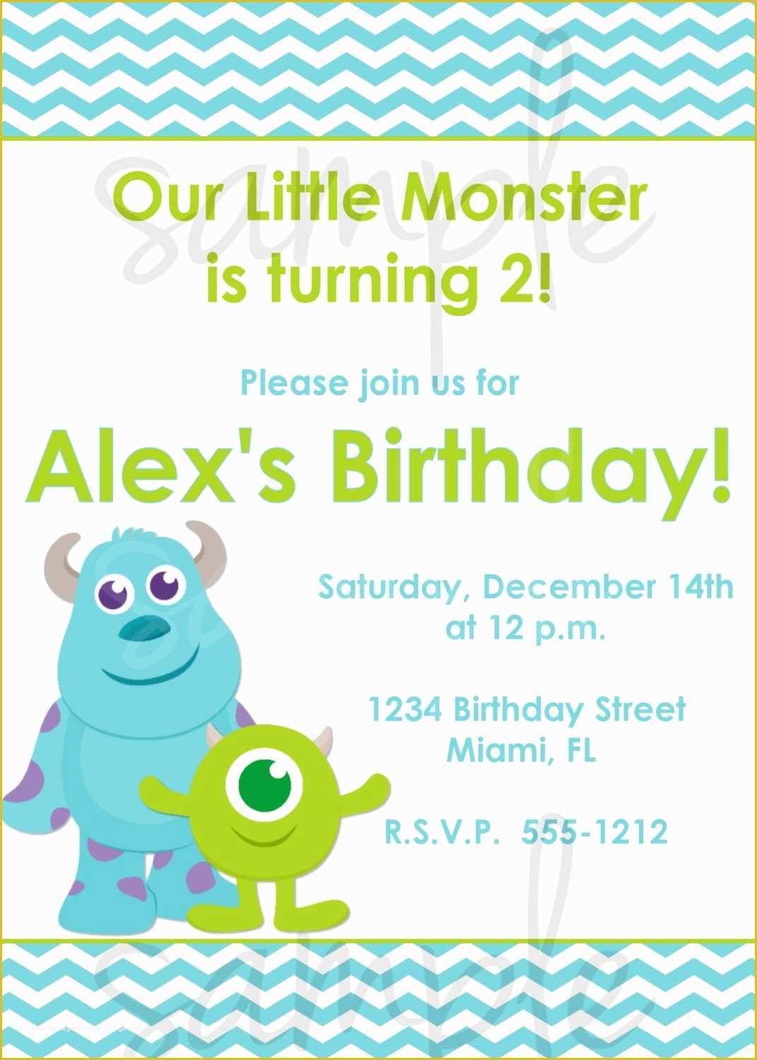 Free Monster Invitation Template Of Monster Inc Birthday Invitation Inspired Monsters Inc