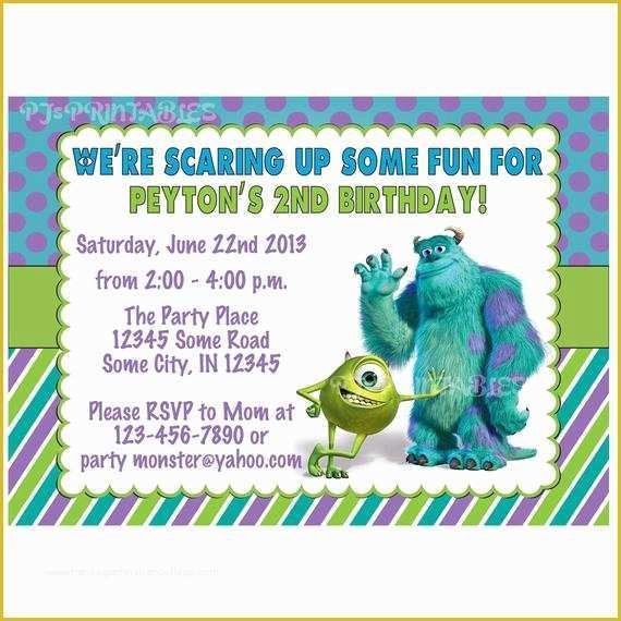 Free Monster Invitation Template Of Monsters Inc Birthday Invitation Custom Digital File