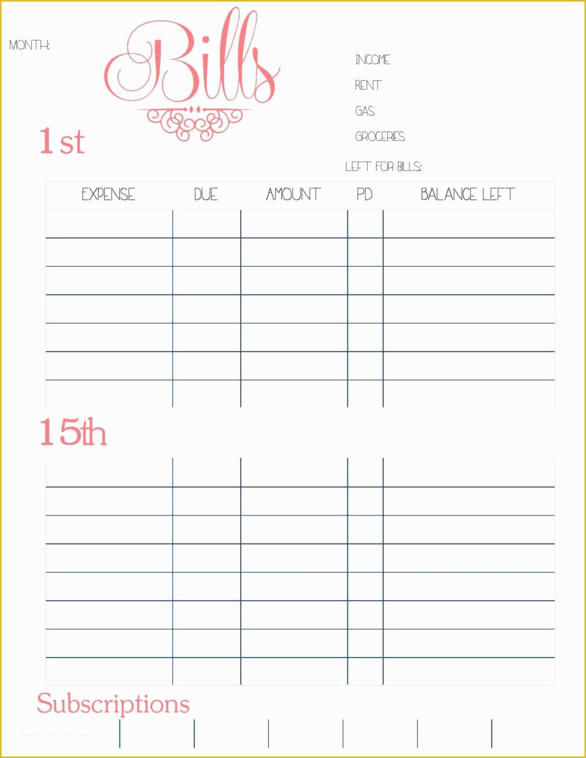 Free Monthly Bill Planner Template Of 9 Best Of Free Printable Weekly Bill Planner Bill