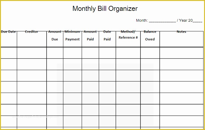 Free Monthly Bill Planner Template Of Monthly Bill organizer