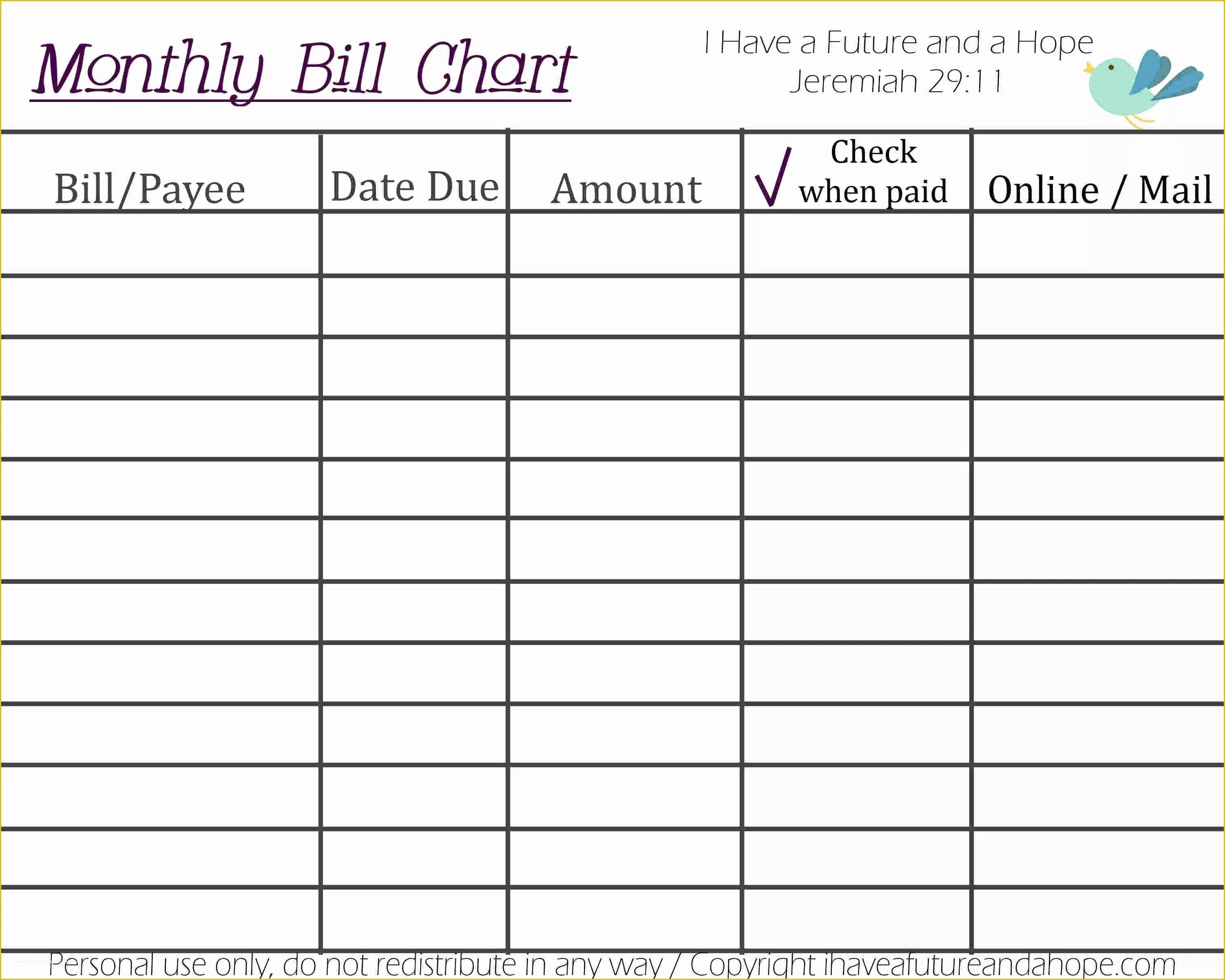 Free Monthly Bill Planner Template Of Printable Charts for Bills Excel Bill Template Free