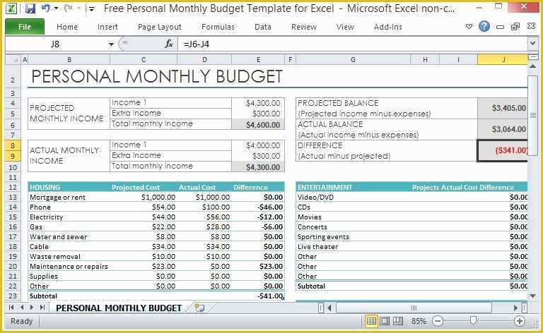 Free Monthly Budget Template Of Free Personal Monthly Bud Template for Excel