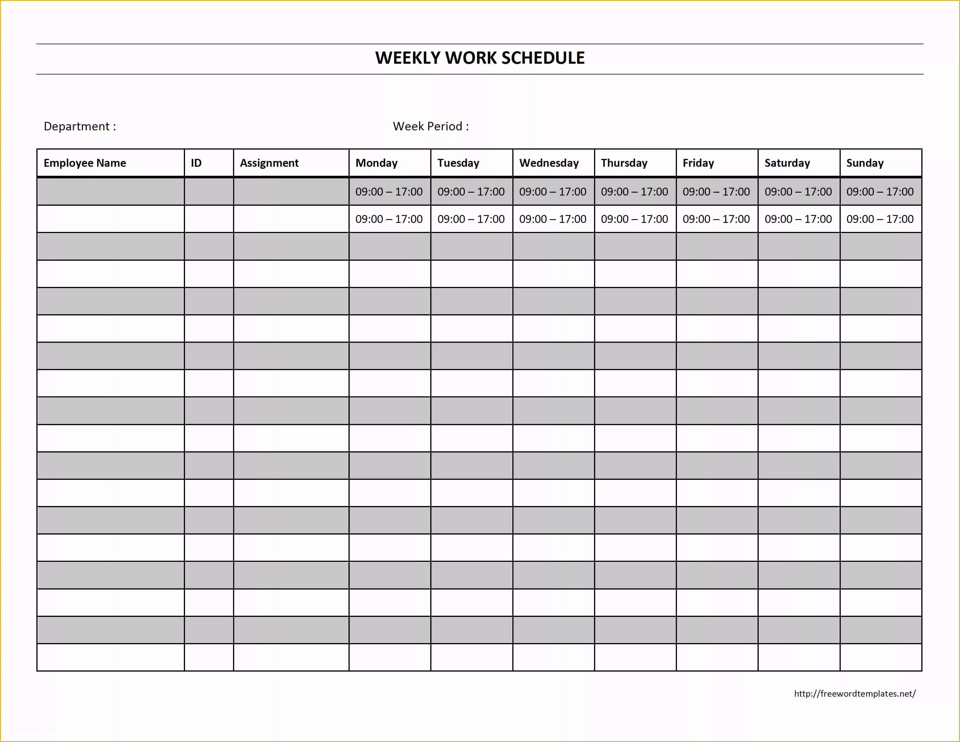 Free Monthly Work Schedule Template Of Weekly Work Schedule