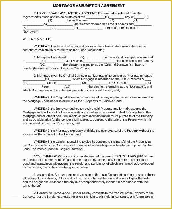 Free Mortgage Document Template Of assumption Agreement Templates 9 Free Word Pdf format