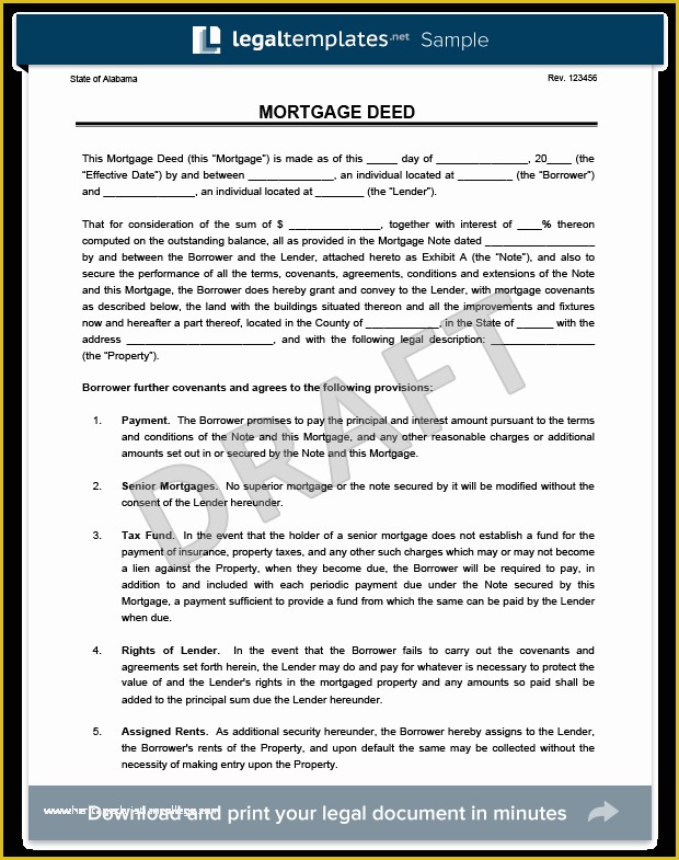 Free Mortgage Document Template Of Create A Free Mortgage Deed Download & Print