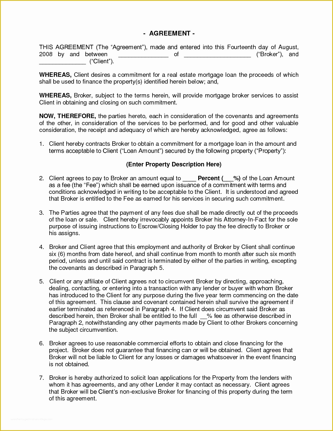 Free Mortgage Document Template Of Mercial Mortgage Broker Fee Agreement Doc by Udgllc
