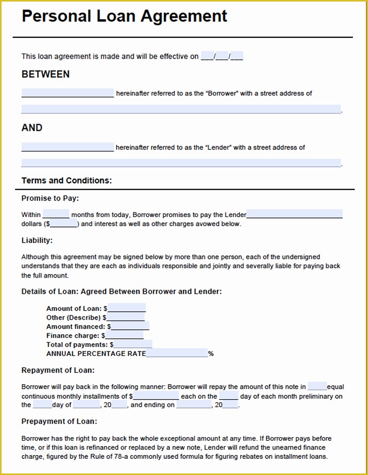 Free Mortgage Document Template Of Personal Loan Agreement Template