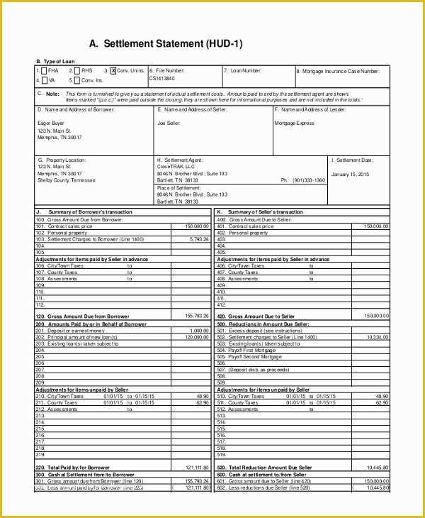 Free Mortgage Statement Template Of 14 Settlement Statement Examples Word Pdf