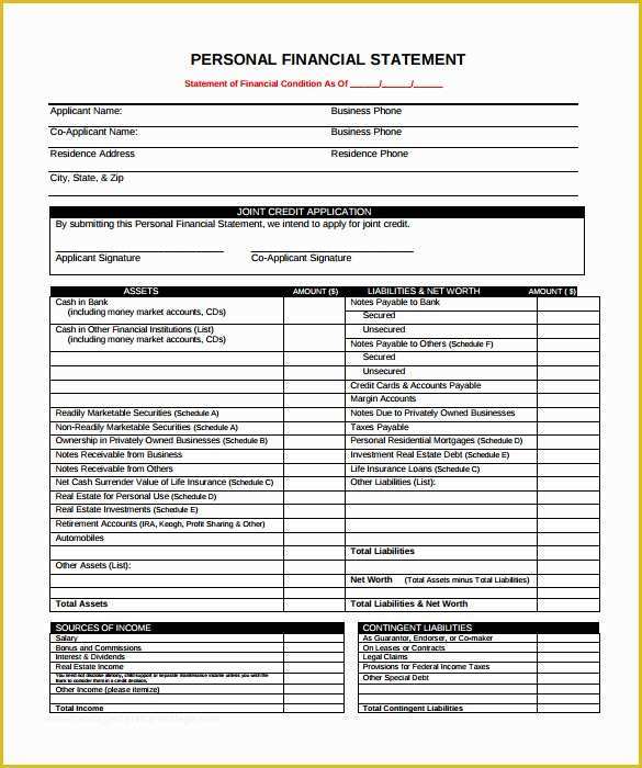 Free Mortgage Statement Template Of Personal Financial Statement Personal Financial Statement