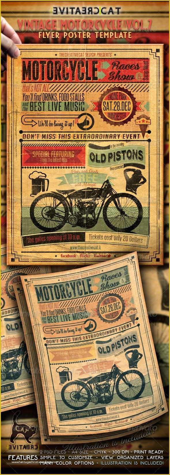 Free Motorcycle Ride Flyer Template Of Vintage Motorcycle Flyer Poster Vol 7