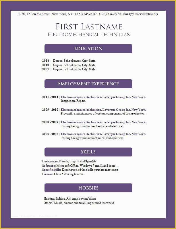 Free Ms Word Resume Templates Of Free Cv Templates 156 to 162 – Free Cv Template Dot org