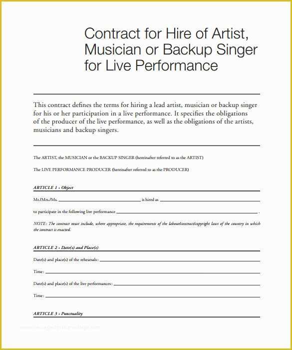 Free Music Performance Contract Templates Of 15 Music Contract Templates