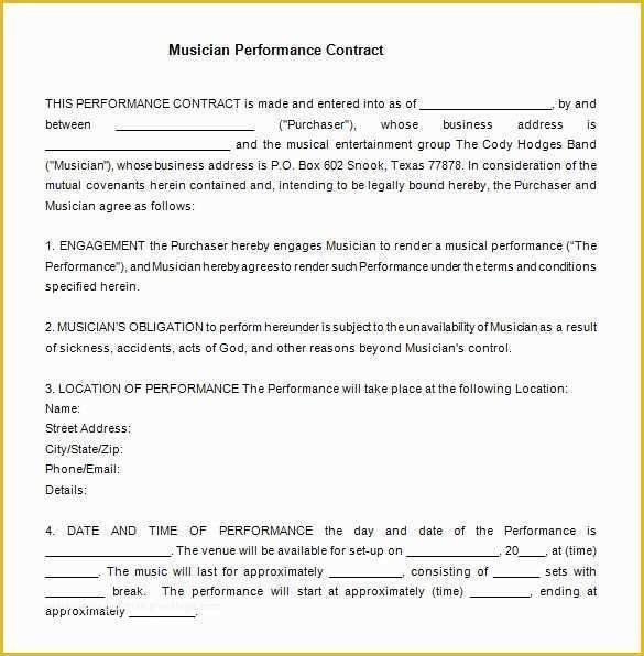 Free Music Performance Contract Templates Of 15 Performance Contract Templates Word Pdf Google