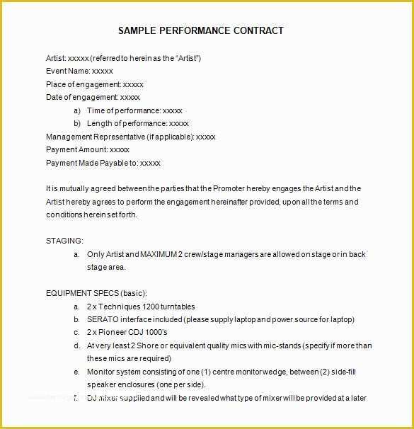 Free Music Performance Contract Templates Of 15 Performance Contract Templates Word Pdf Google