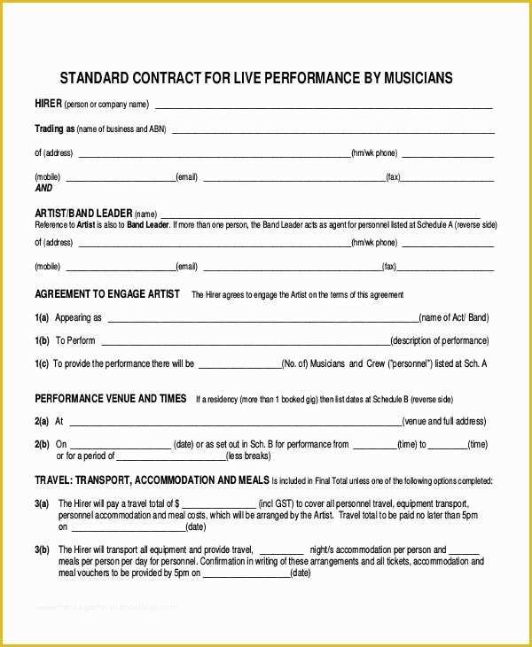 Free Music Performance Contract Templates Of 28 Contract Templates Free Sample Example format