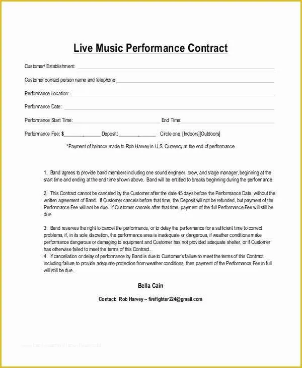 Free Music Performance Contract Templates Of 5 Music Contract Samples &amp; Templates