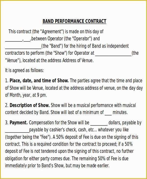 Free Music Performance Contract Templates Of 9 Performance Agreement Contract Samples