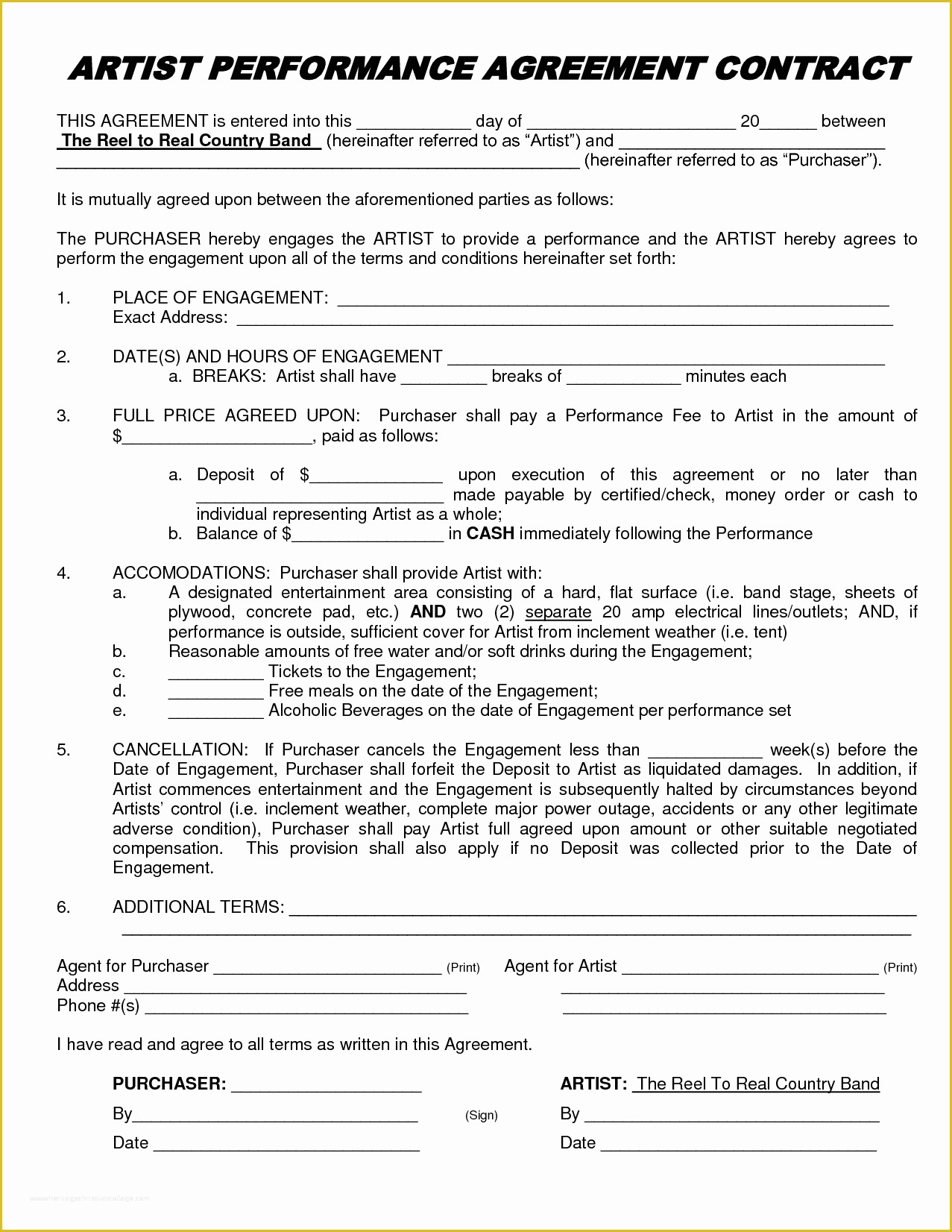 Free Music Performance Contract Templates Of Artist Performance Contract