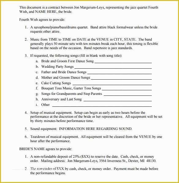 Free Music Performance Contract Templates Of Band Contract Template 21 Free Samples Examples format