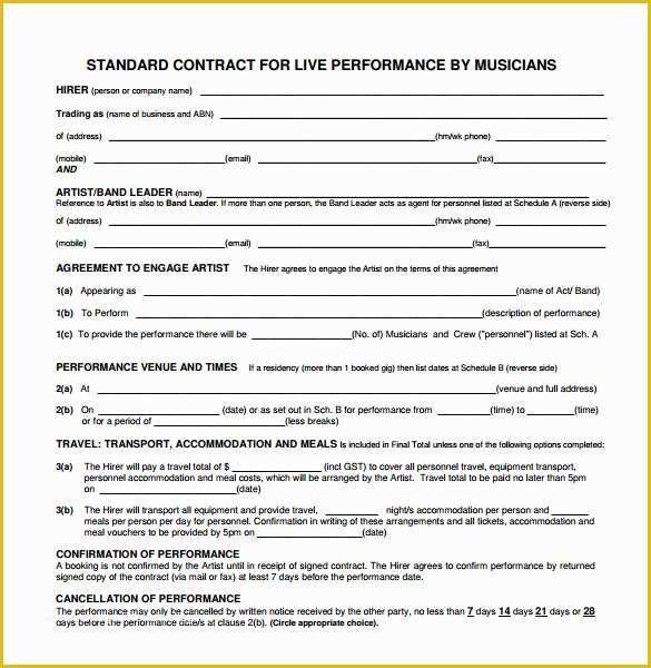 Free Music Performance Contract Templates Of Band Contract Template 21 Free Samples Examples format