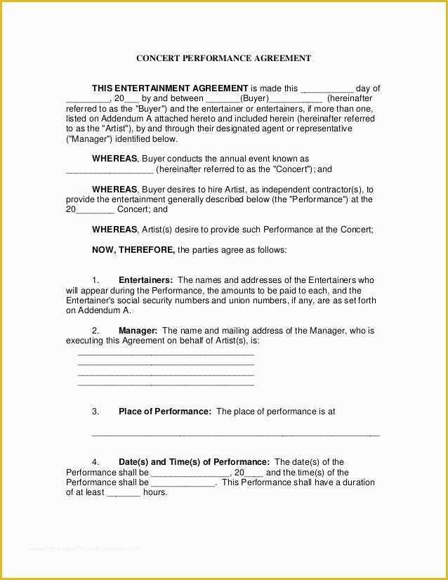 Free Music Performance Contract Templates Of Concert Performance Contract