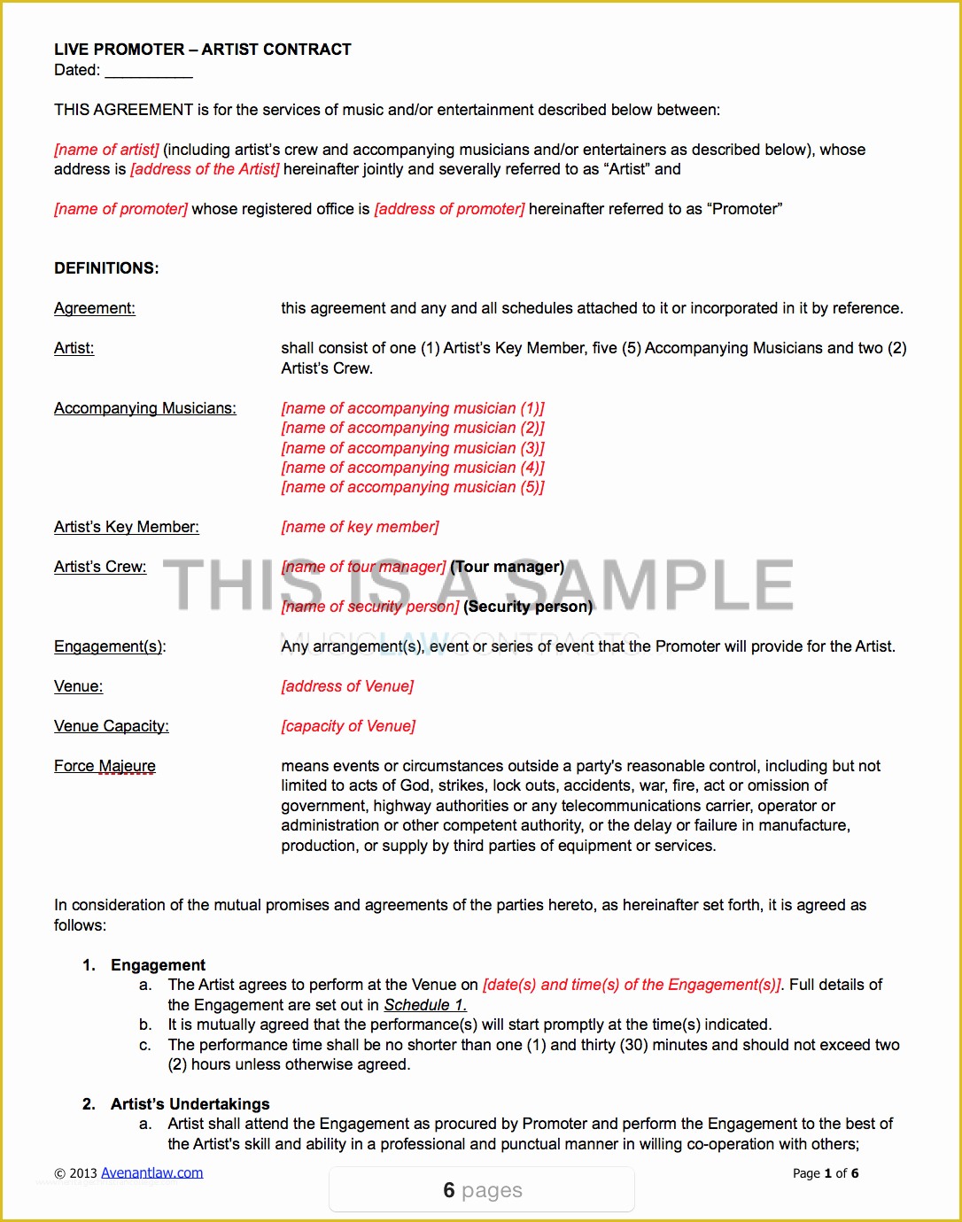 Free Music Performance Contract Templates Of Live Promoter Artist Contract Template