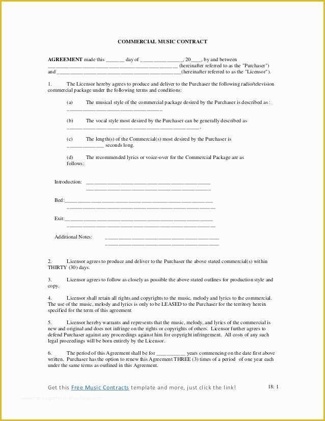 Free Music Performance Contract Templates Of Mercial Music Contract