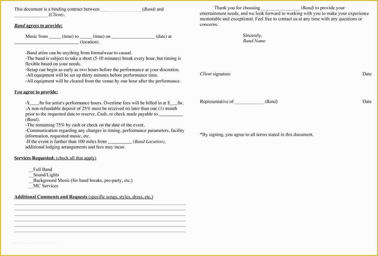 Free Music Performance Contract Templates Of Music Artist Invoice Template