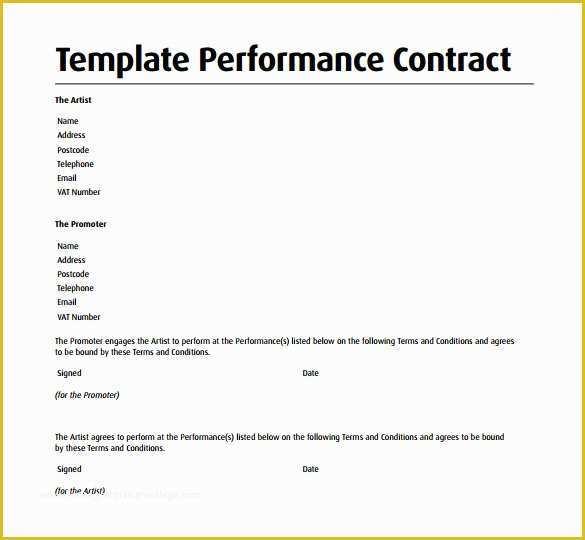 Free Music Performance Contract Templates Of Performance Contract Template 11 Download Free