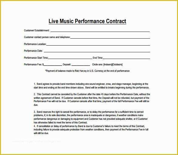 Free Music Performance Contract Templates Of Performance Contract Template 14 Download Free