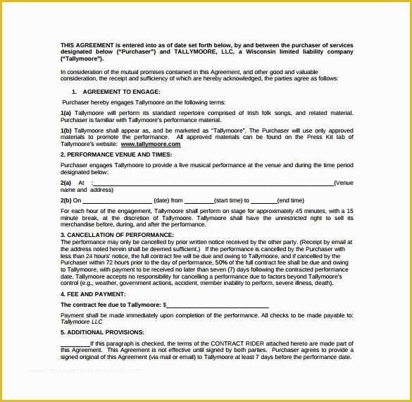 Free Music Performance Contract Templates Of Performance Contract Template 14 Download Free