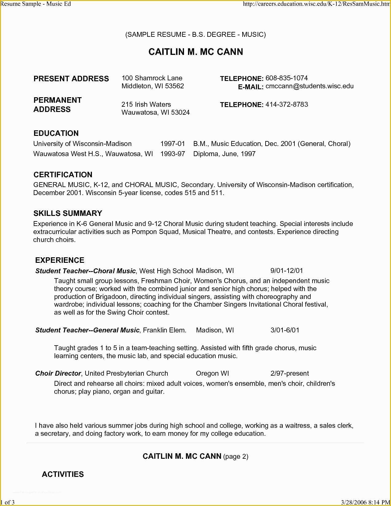 Free Musician Resume Template Of Activities Resume for College Application Sample Music
