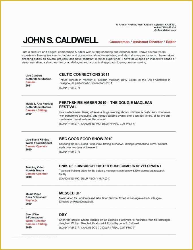 Free Musician Resume Template Of Cameraman Resume Sample