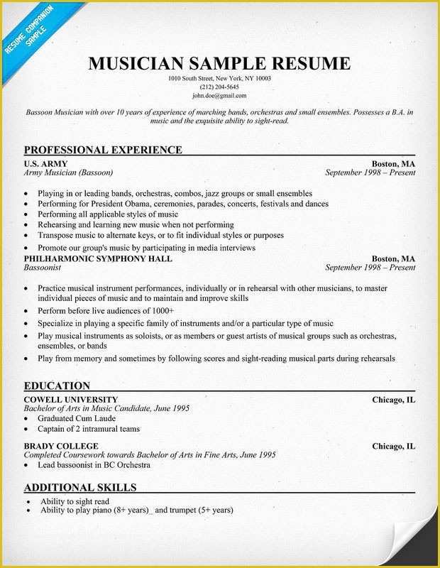 Free Musician Resume Template Of Free Musician Resume Example Resume Panion