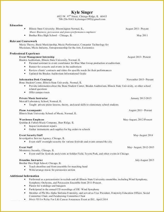 Free Musician Resume Template Of Music Industry Resume