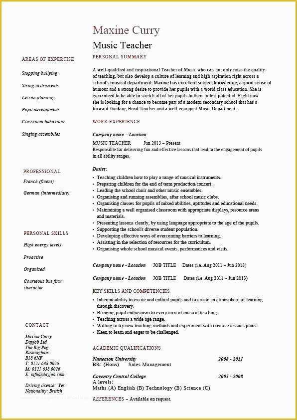 Free Musician Resume Template Of Music Resume Template Free Music Teacher Resume Template