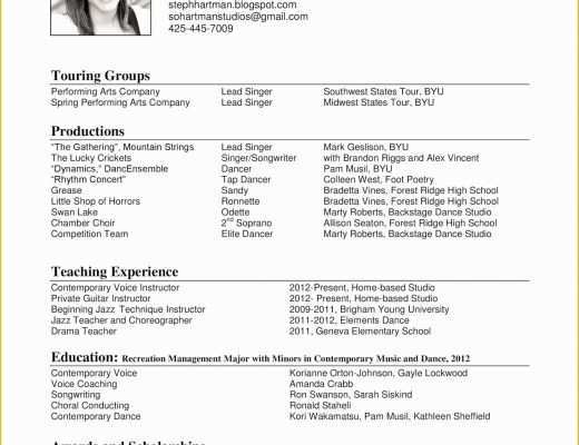 Free Musician Resume Template Of Musician Resume Sample