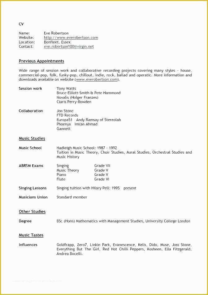 Free Musician Resume Template Of Musician Resume Samples