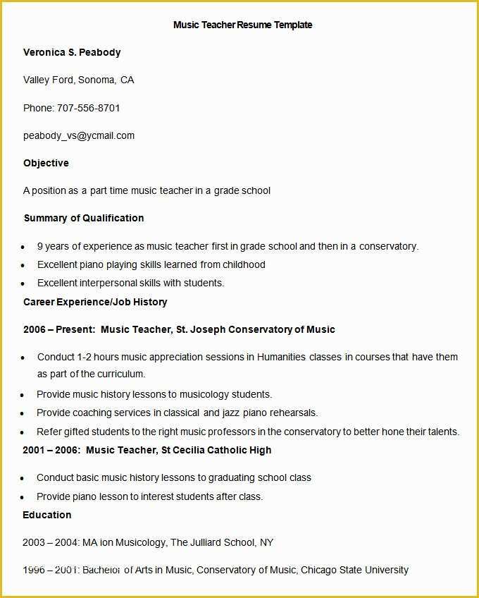 Free Musician Resume Template Of Resume Templates – 127 Free Samples Examples &amp; format