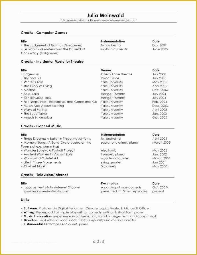 Free Musician Resume Template Of Sample Music Resume Music Resume Template theatre Resume