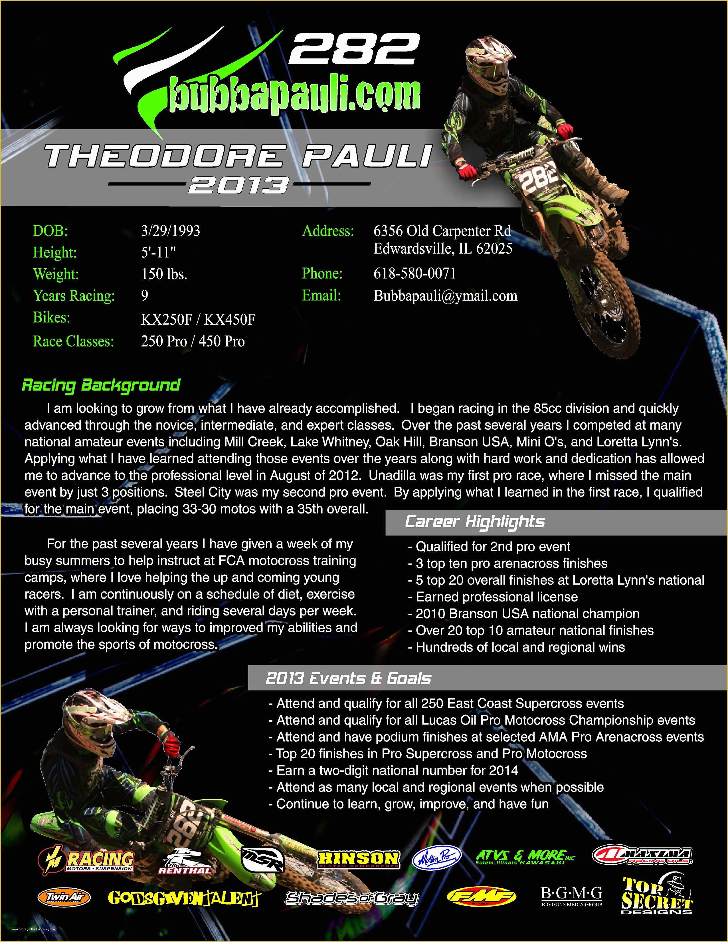 Free Mx Resume Templates Of Agreeable Motocross Resume Examples for Your Sponsorship