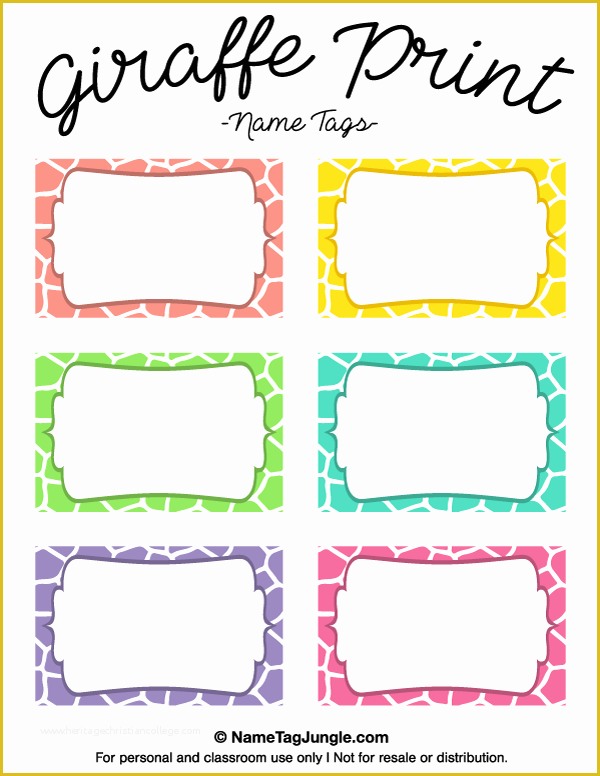 Free Name Label Template Of Printable Giraffe Print Name Tags