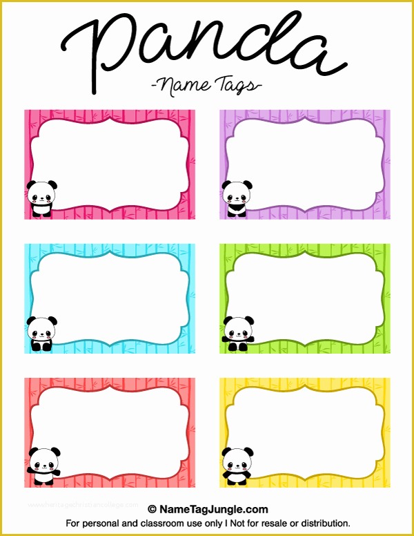 Free Name Label Template Of Printable Panda Name Tags