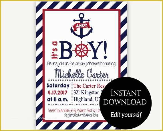 Free Nautical Invitation Templates Of Baby Shower Invitation Template Nautical Baby Shower Invite