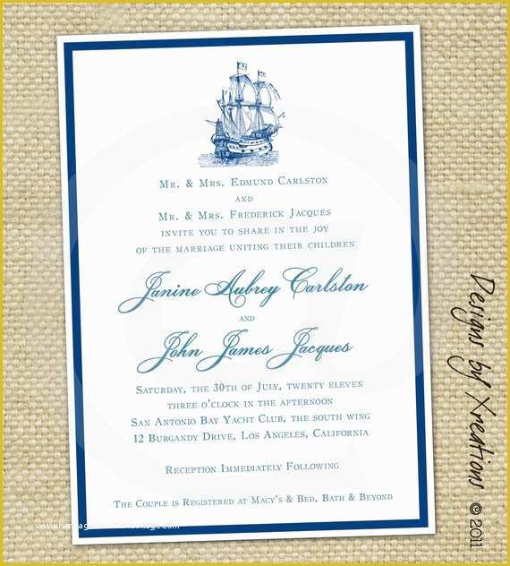 Free Nautical Invitation Templates Of Items Similar to Simple Elegant Nautical themed Wedding